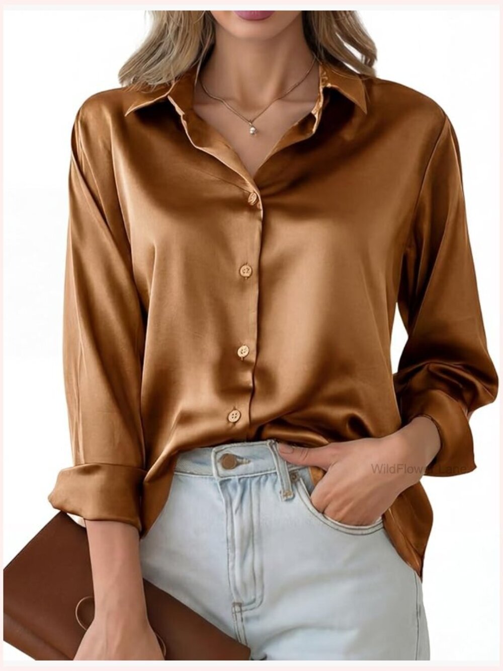 Satin Silk Button Down Shirt Long Sleeve Blouses Tops Business Casual